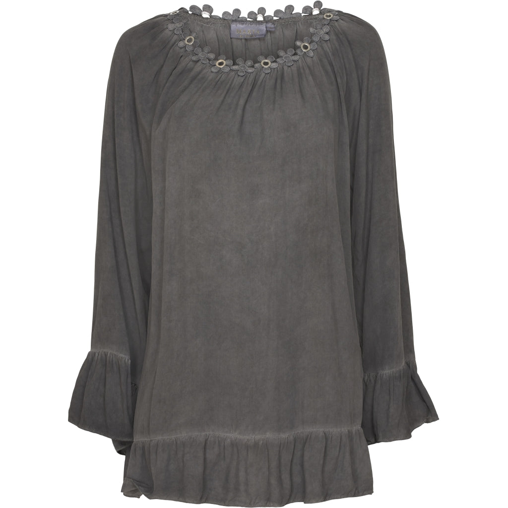MARTA DU CHATEAU Bluse med blomsterkant Restudsalg Dark Grey