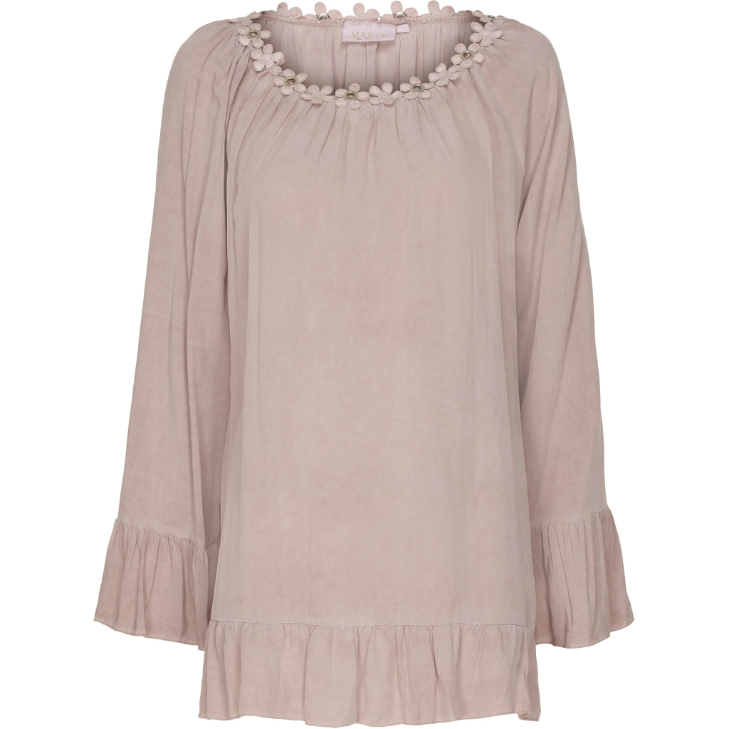MARTA DU CHATEAU Bluse med blomsterkant Restudsalg Rose
