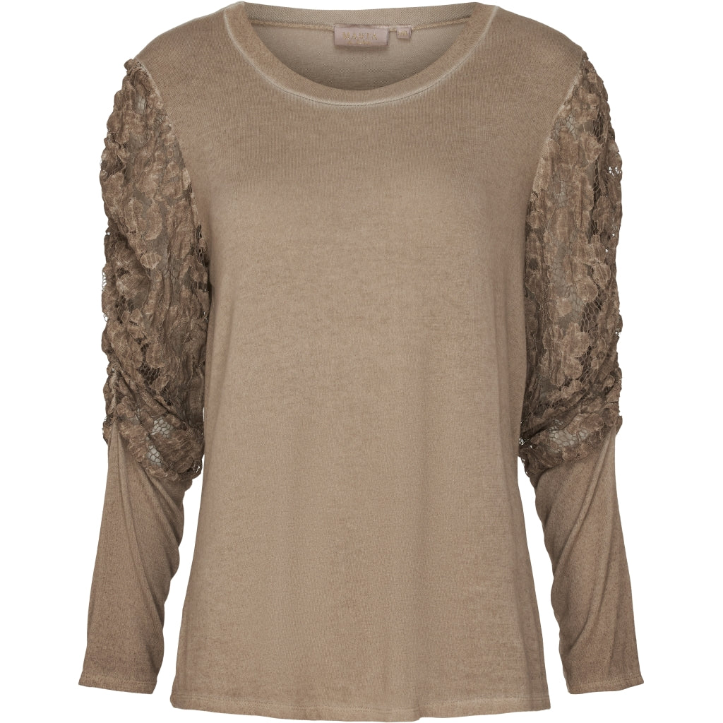 MARTA DU CHATEAU Bluse med blondeærmer Restudsalg Brown