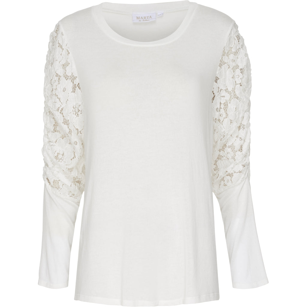 MARTA DU CHATEAU Bluse med blondeærmer Restudsalg White