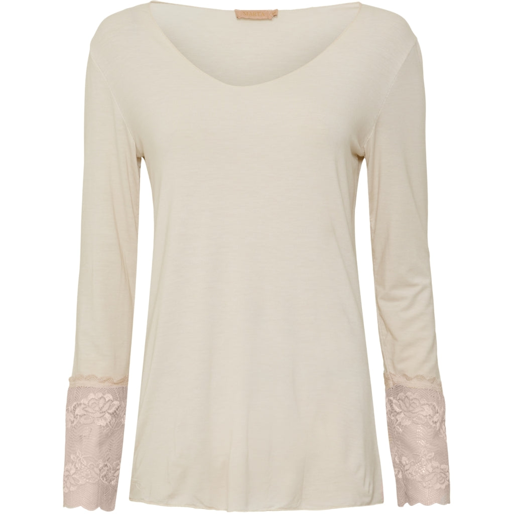 MARTA DU CHATEAU Bluse med blondeærmer 10422 Shirt Beige