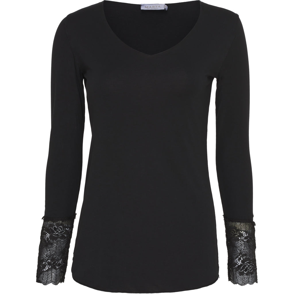 MARTA DU CHATEAU Bluse med blondeærmer 10422 Restudsalg Black