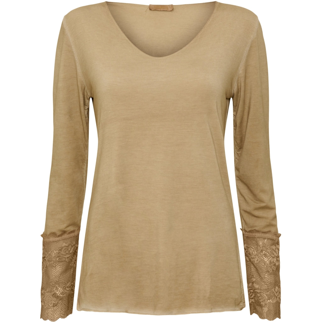 MARTA DU CHATEAU Bluse med blondeærmer 10422 Shirt Camello