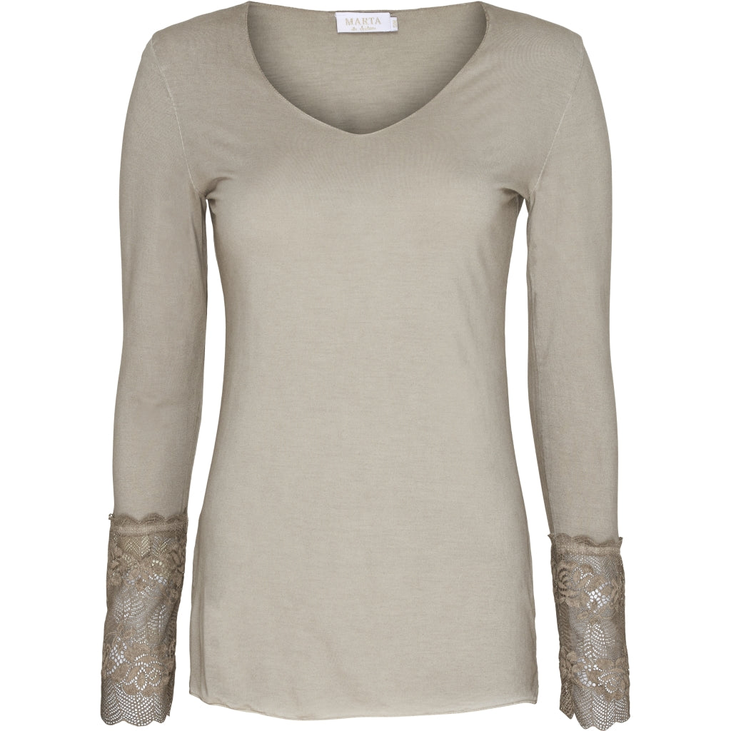 MARTA DU CHATEAU Bluse med blondeærmer 10422 Shirt Fango
