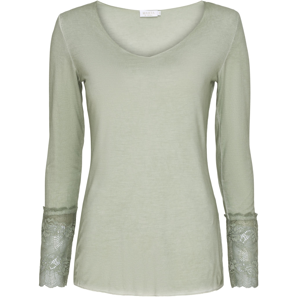 MARTA DU CHATEAU Bluse med blondeærmer 10422 Shirt Green