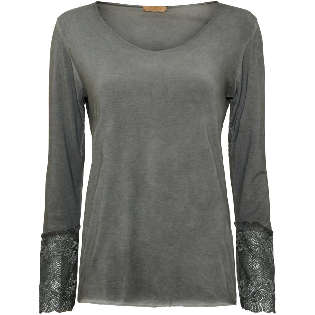 MARTA DU CHATEAU Bluse med blondeærmer 10422 Shirt Grigio