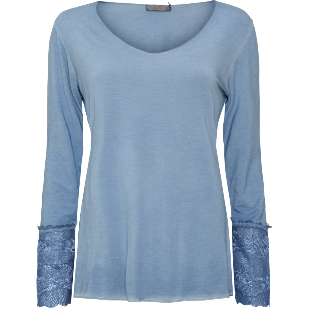 MARTA DU CHATEAU Bluse med blondeærmer 10422 Shirt Jeans Blue