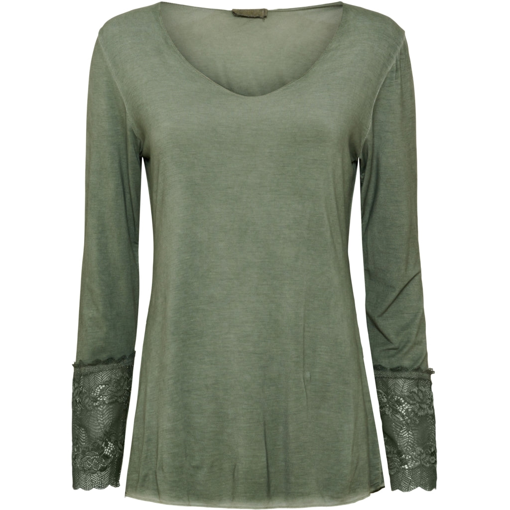 MARTA DU CHATEAU Bluse med blondeærmer 10422 Shirt Military