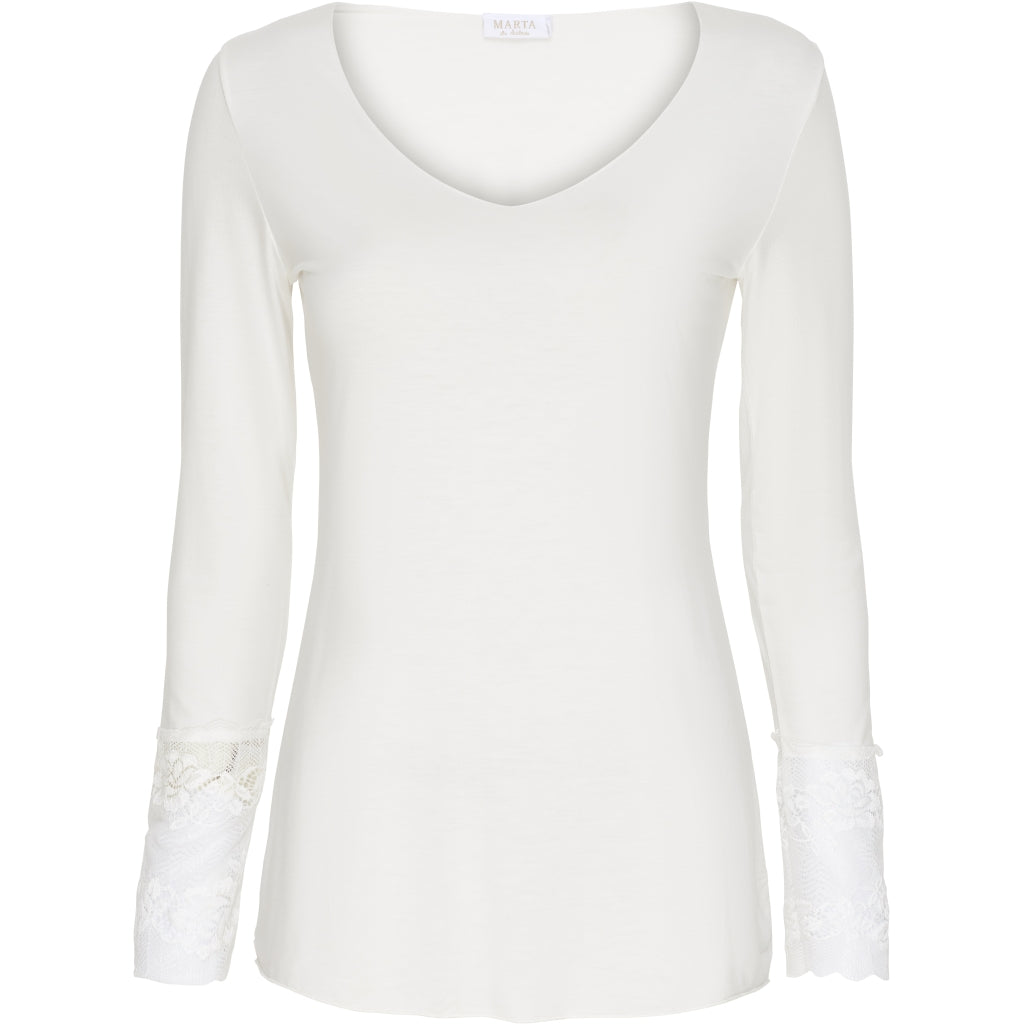 MARTA DU CHATEAU Bluse med blondeærmer 10422 Shirt Off White