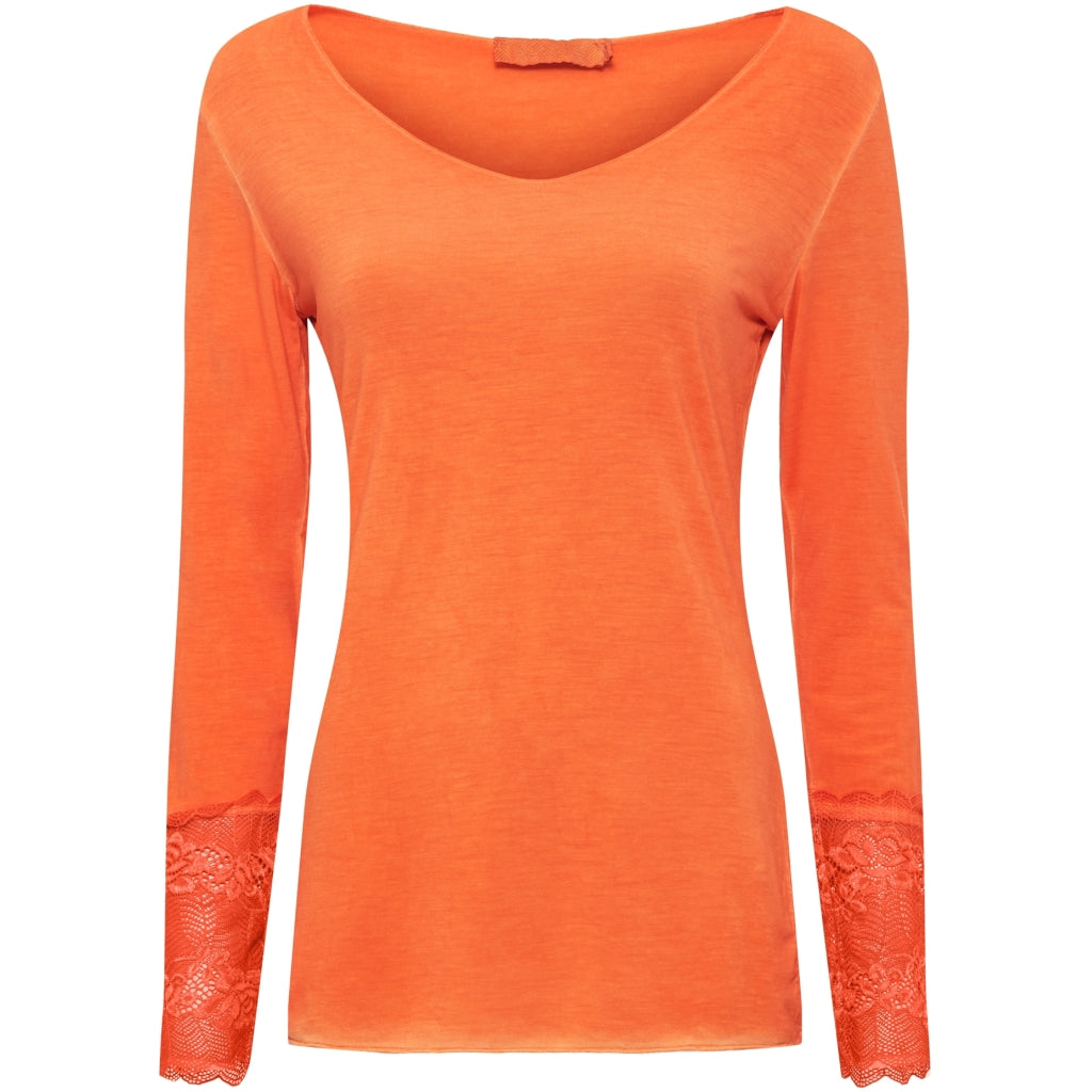 MARTA DU CHATEAU Bluse med blondeærmer 10422 Shirt Orange