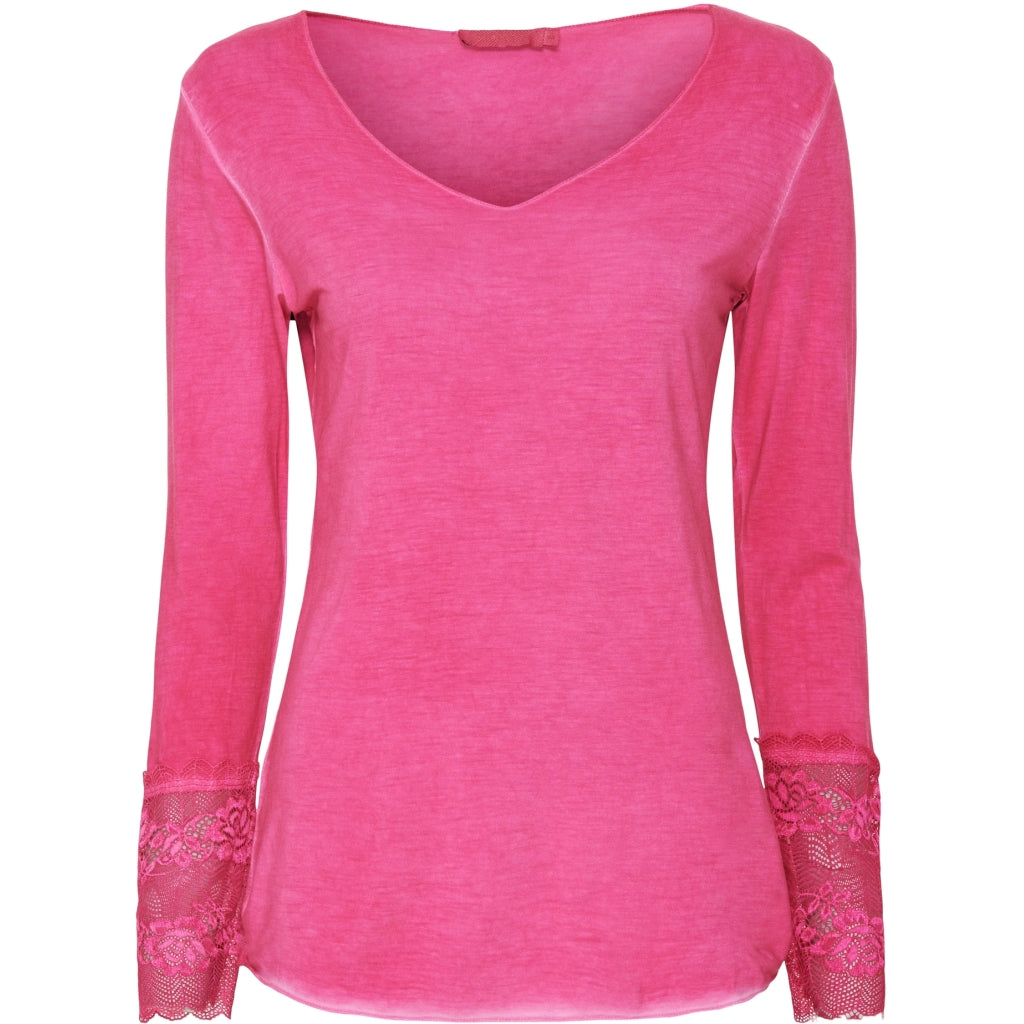 MARTA DU CHATEAU Bluse med blondeærmer 10422 Shirt Rose Shocking