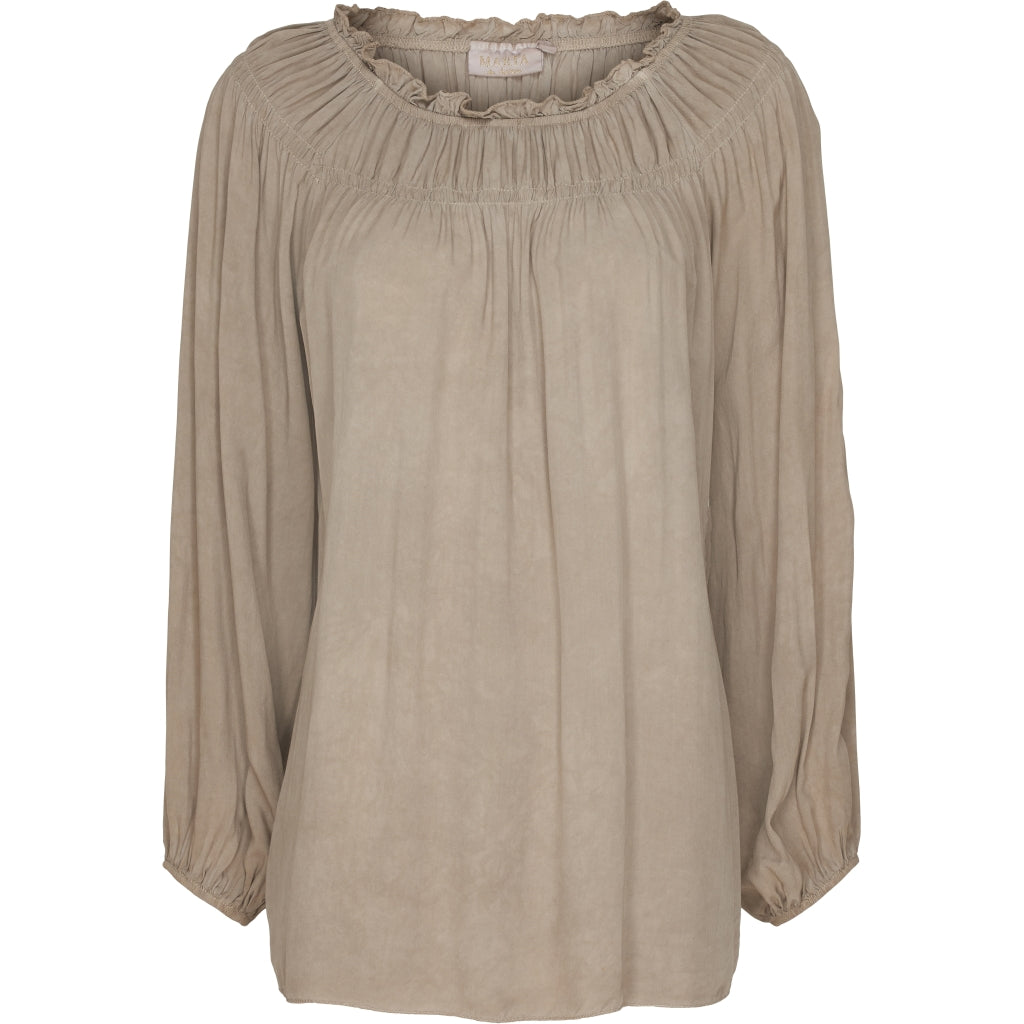 MARTA DU CHATEAU Bluse med elastik Shirt Fango