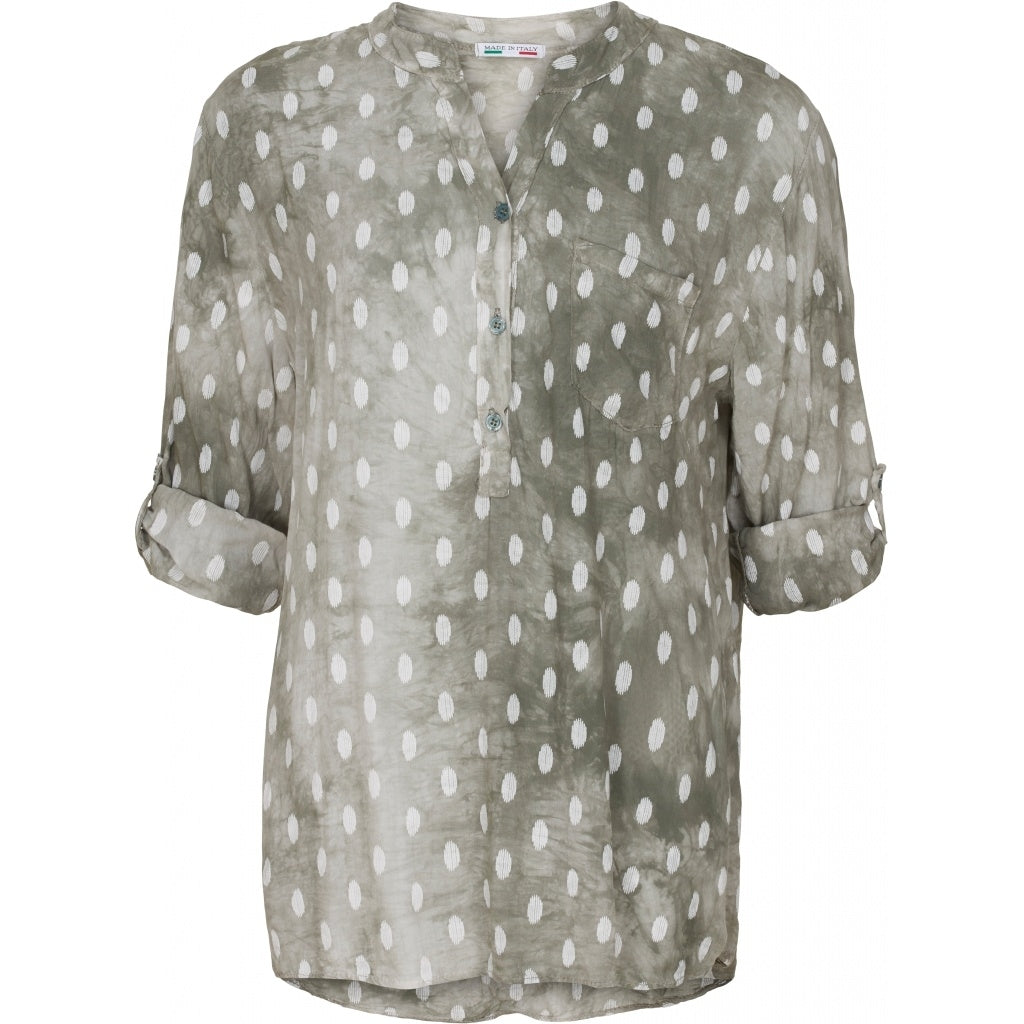 MARTA DU CHATEAU Bluse med hvide prikker Shirt Dots kaki