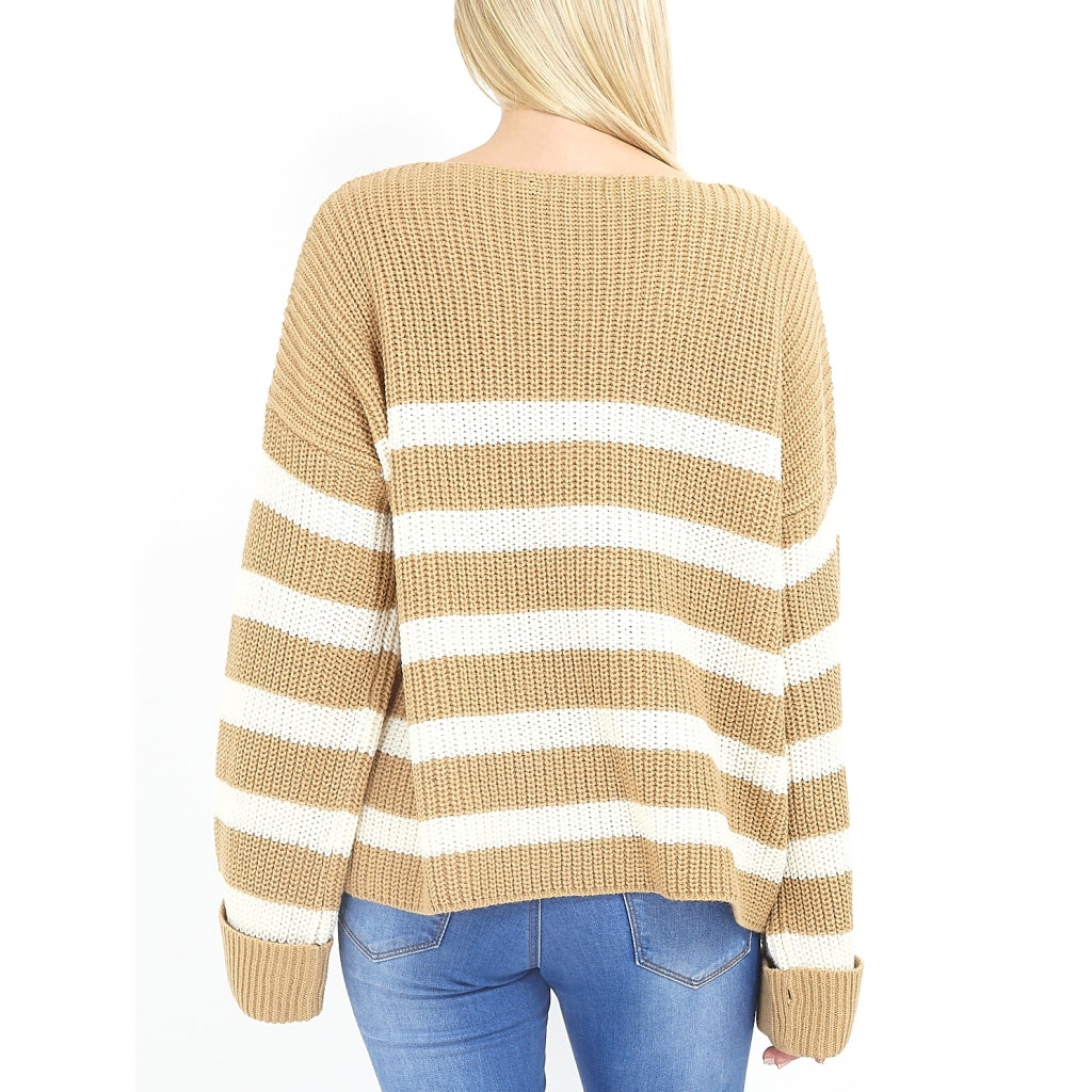 MARTA DU CHATEAU Brave Soul Stribet Pullover Marina Restudsalg Camel