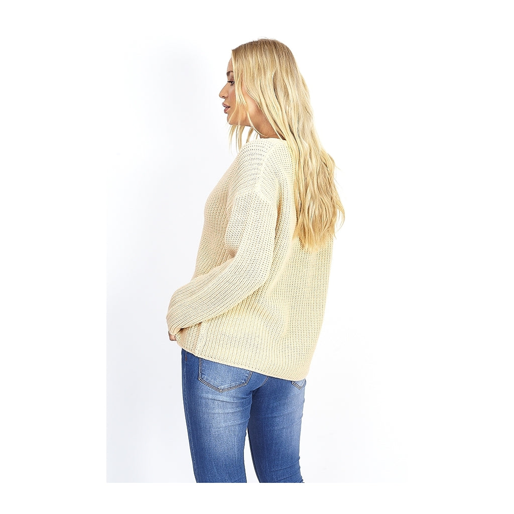 MARTA DU CHATEAU Brave Soul V-neck Pullover Restudsalg Beige