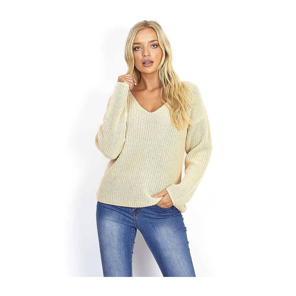 MARTA DU CHATEAU Brave Soul V-neck Pullover Restudsalg Beige