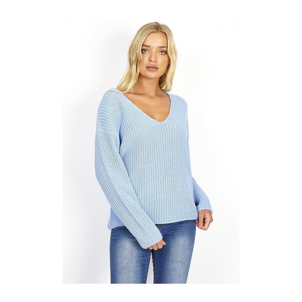 MARTA DU CHATEAU Brave Soul V-neck Pullover Restudsalg Blue