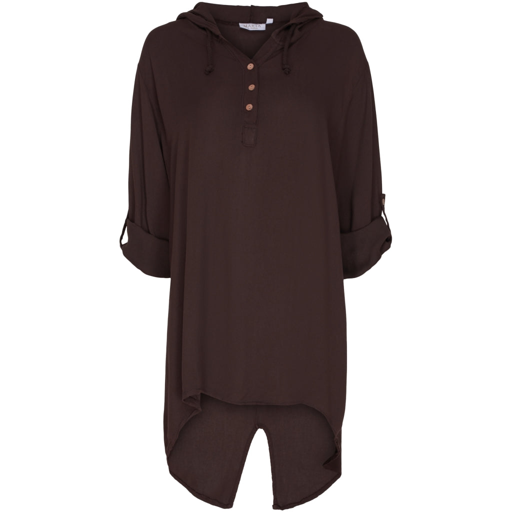 MARTA DU CHATEAU Løstsiddende bluse m. hætte Restudsalg Dark Brown