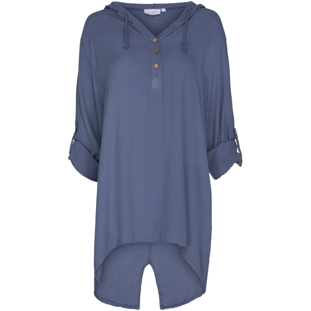 MARTA DU CHATEAU Løstsiddende bluse m. hætte Restudsalg Jeans Blue