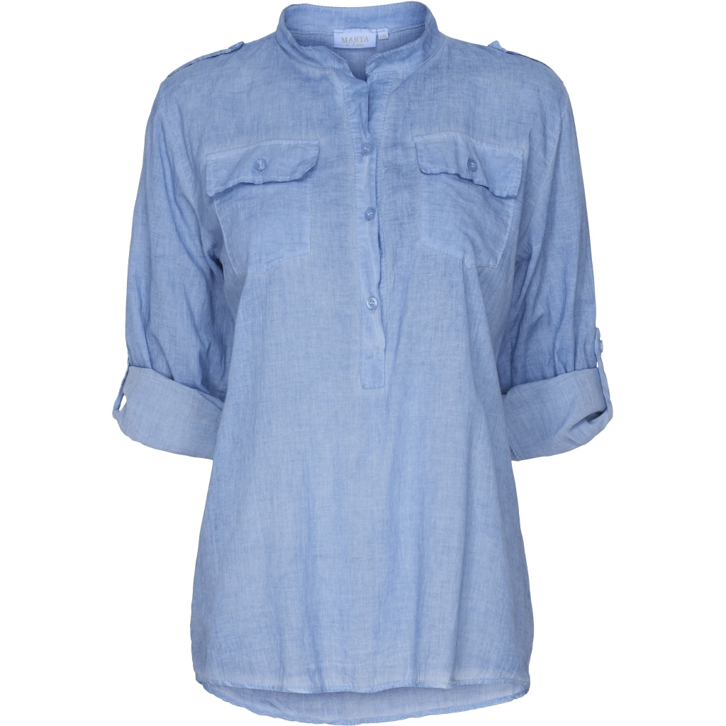MARTA DU CHATEAU Skjorte med opsmøg og brystlommer Restudsalg Denim Blue