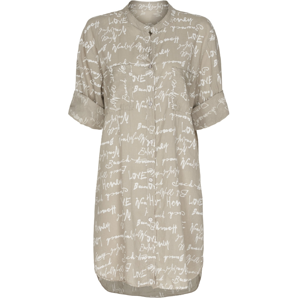 MARTA DU CHATEAU Skjortekjole med skrift Restudsalg Beige