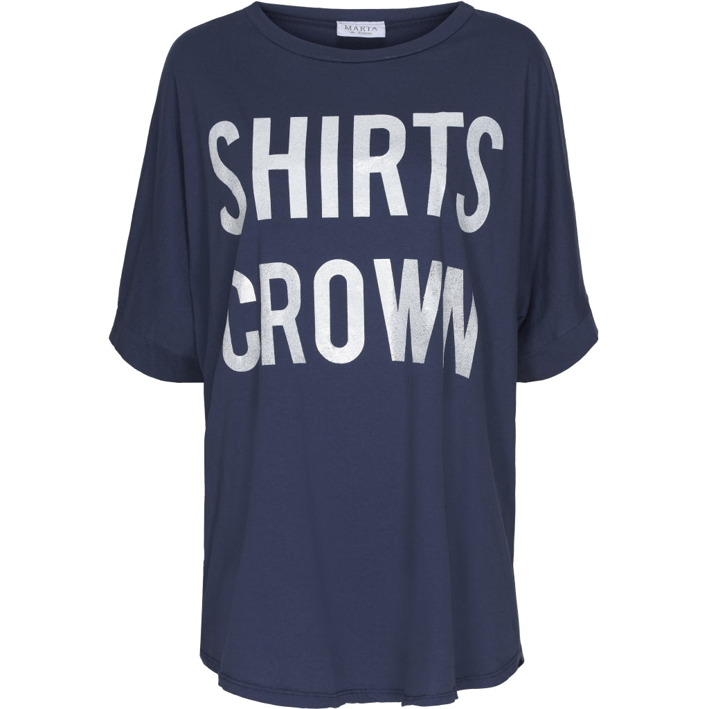 MARTA DU CHATEAU T-shirt med sølv-skrift T-shirt Blue