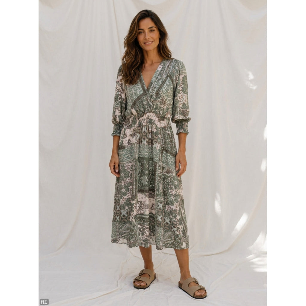 MARTA DU CHATEAU Marta Du Chateau Dame Kjole MdcLiviah Dress MilitaryHL003