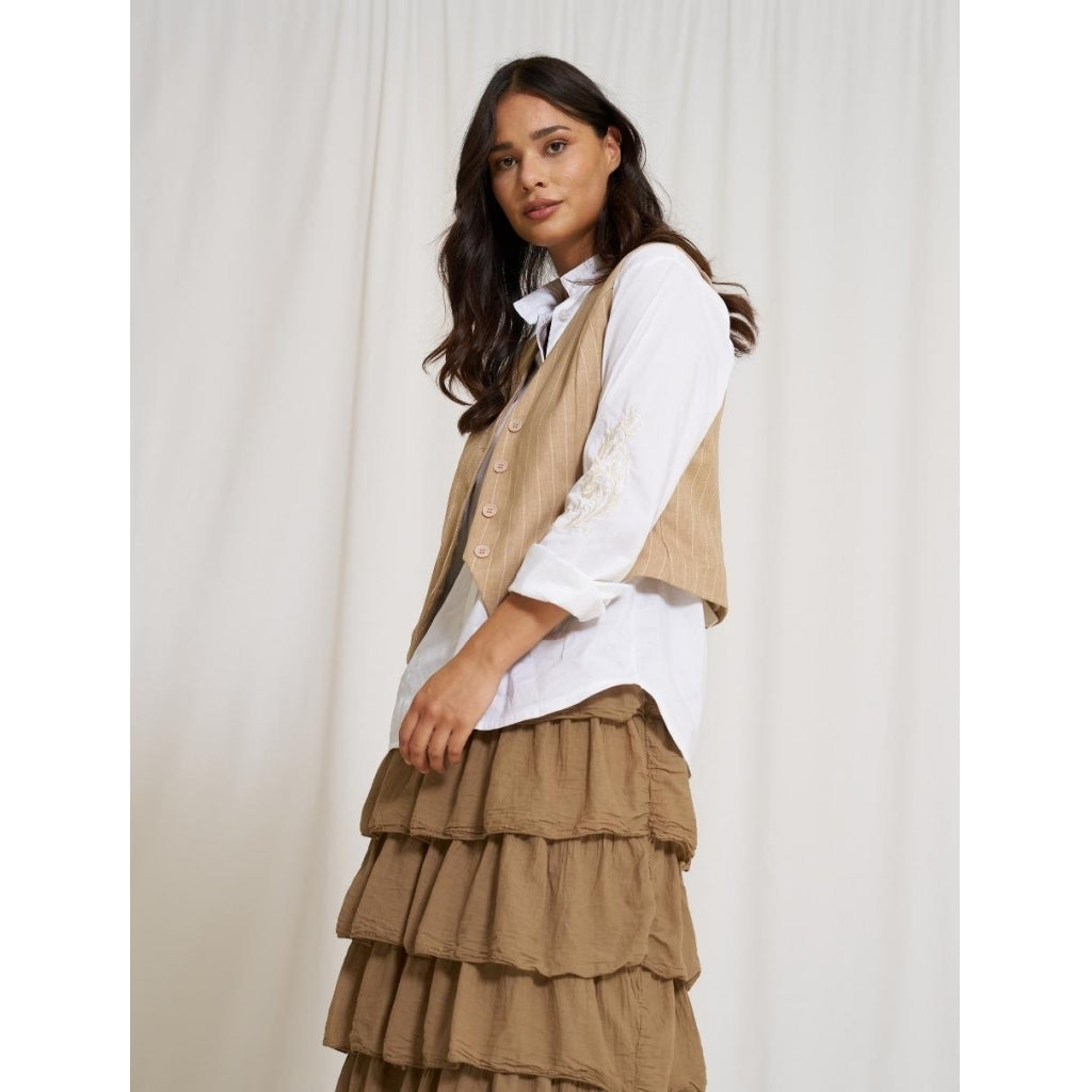 MARTA DU CHATEAU Marta Du Chateau dame vest MdcSolveig 81093-1 Restudsalg Beige Stripe