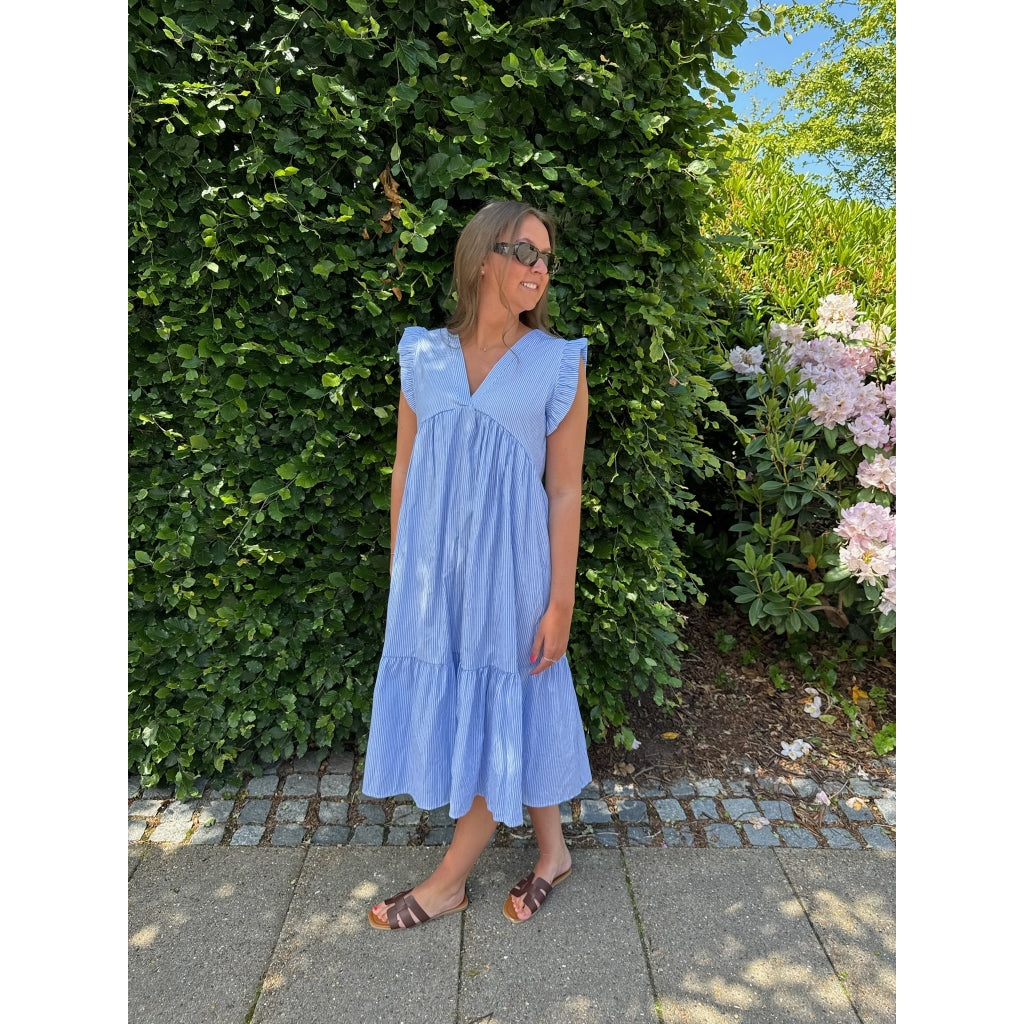 Marta du Chateau dame kjole MdcElma 5795 - Blue Stripe – martaduchateau