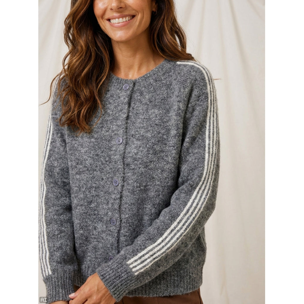 MARTA DU CHATEAU Marta du chateau Dame Strik MdcVellie 8154- Knit Cardigan Grigio004/Beige001