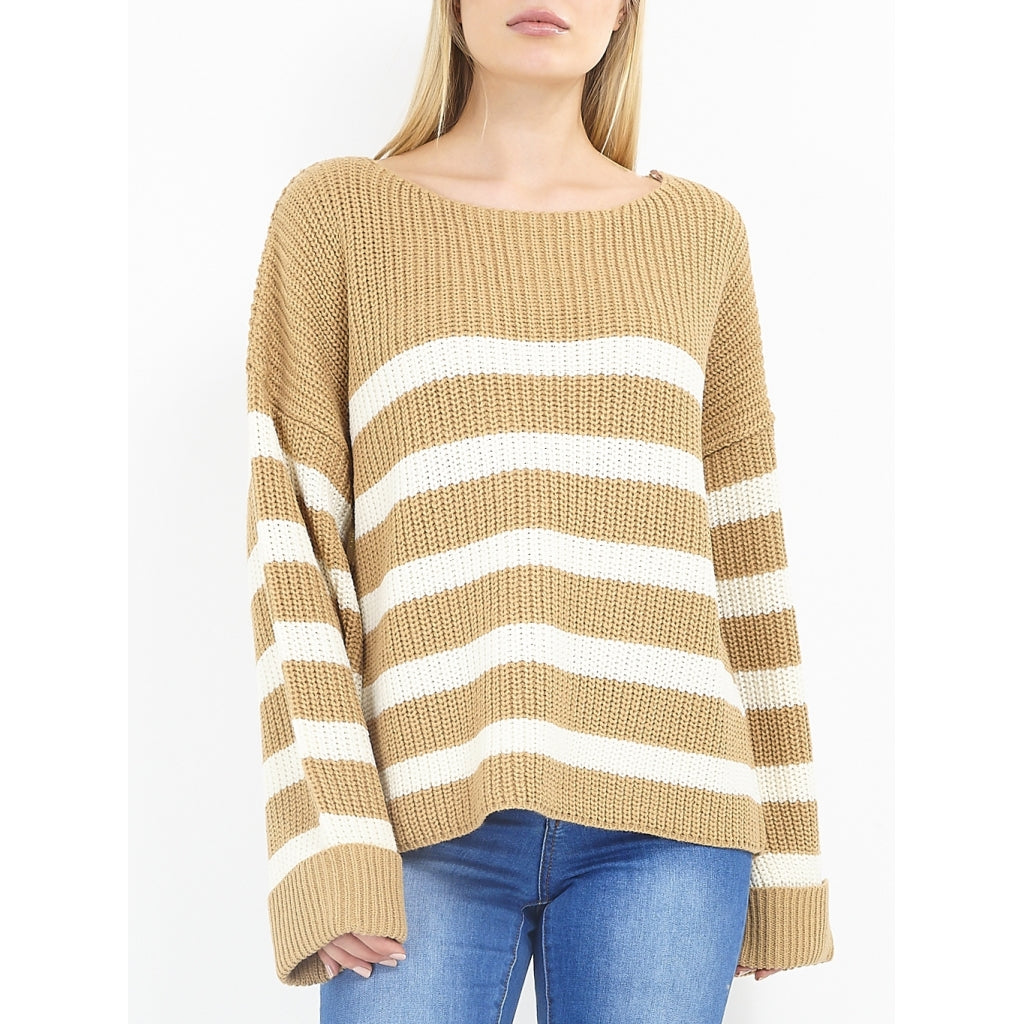 MARTA DU CHATEAU Brave Soul Stribet Pullover Marina Restudsalg Camel