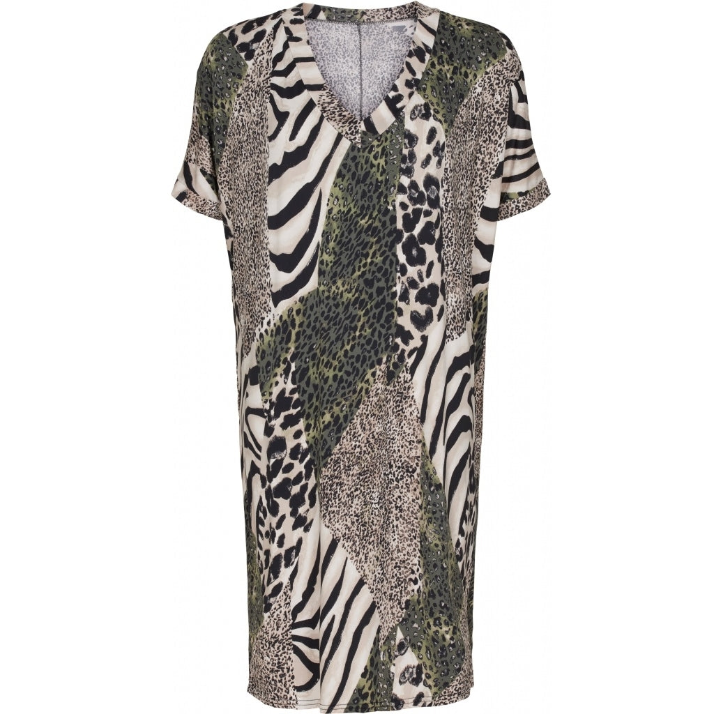 MARTA DU CHATEAU Flerfarvet mønstret kjole Restudsalg Kaki