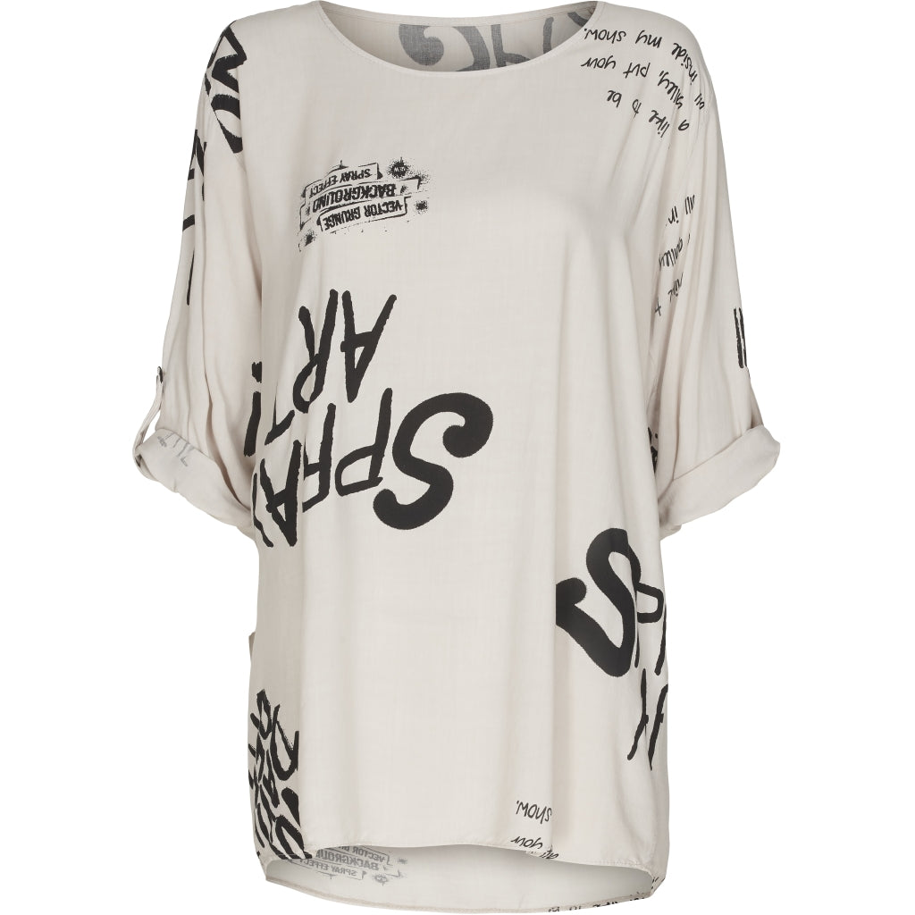 MARTA DU CHATEAU Løs bluse med tekst Restudsalg Beige