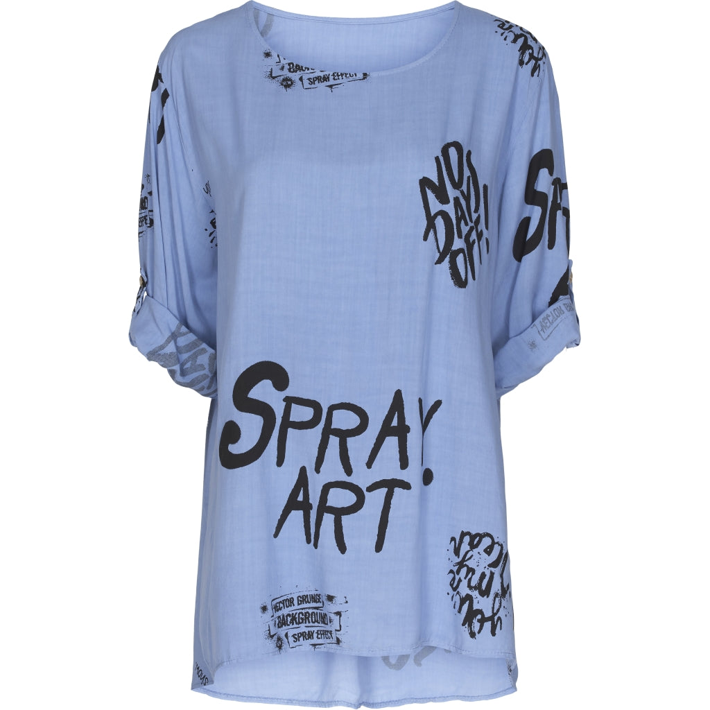 MARTA DU CHATEAU Løs bluse med tekst Restudsalg Blue