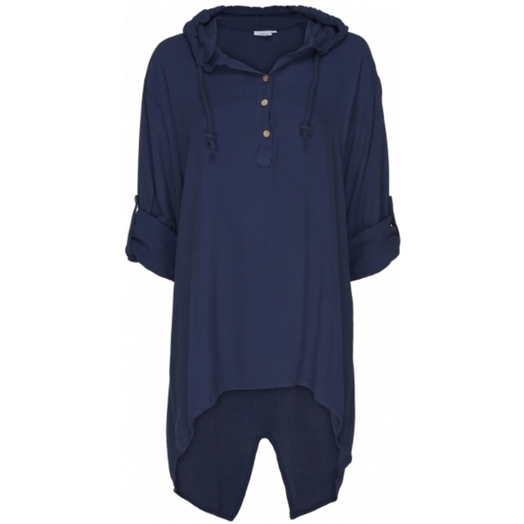 MARTA DU CHATEAU Løstsiddende bluse m. hætte Restudsalg Navy