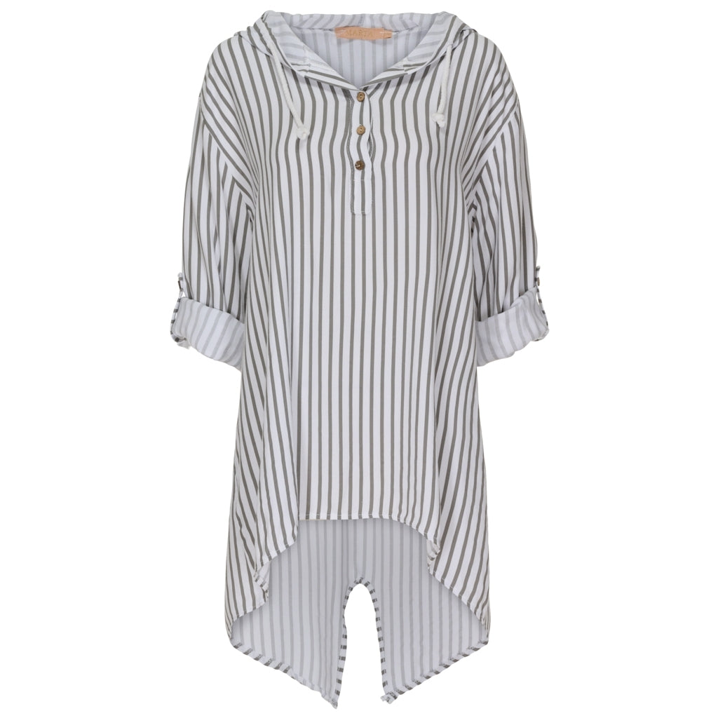 MARTA DU CHATEAU Marta Dame Løstsiddende bluse med hætte 3125 strib Shirt Grey Stipe