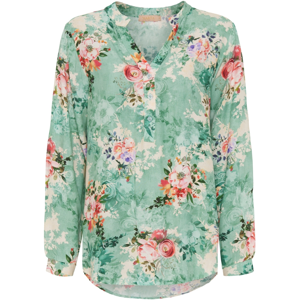 MARTA DU CHATEAU Marta du Chateau dame bluse 8128 Print Restudsalg Aqua