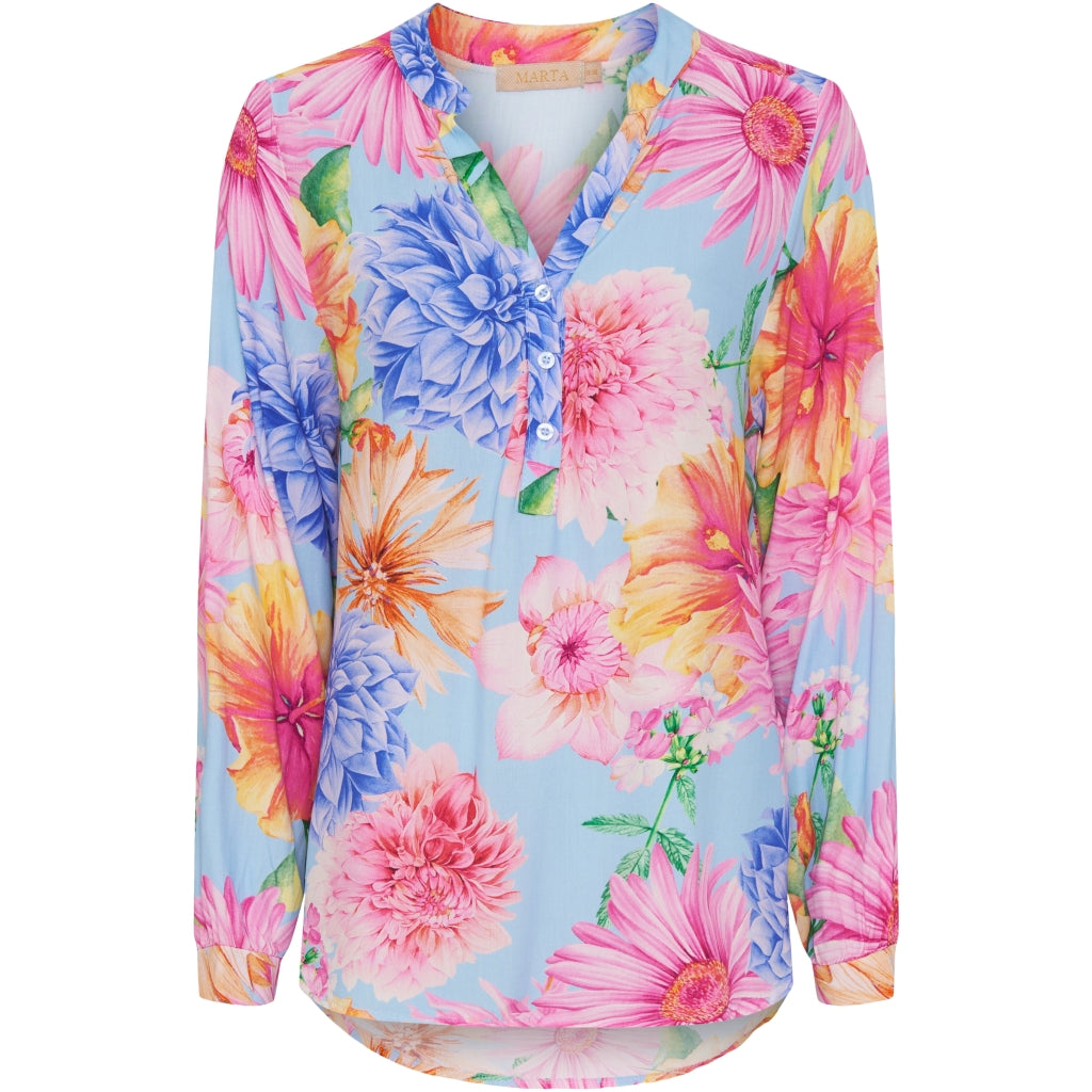 MARTA DU CHATEAU Marta du Chateau dame bluse 8128 Print Restudsalg Flower Lightblue