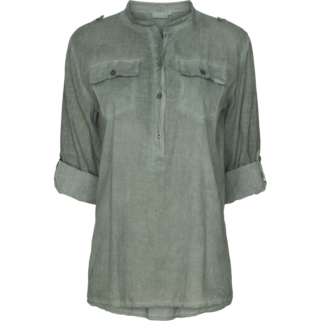 MARTA DU CHATEAU Skjorte med opsmøg og brystlommer Restudsalg Kaki