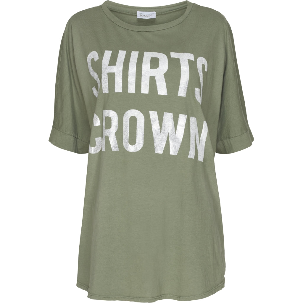 MARTA DU CHATEAU T-shirt med sølv-skrift T-shirt Kaki